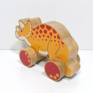 dinozaur lemn pe roți 15cm - Img 2