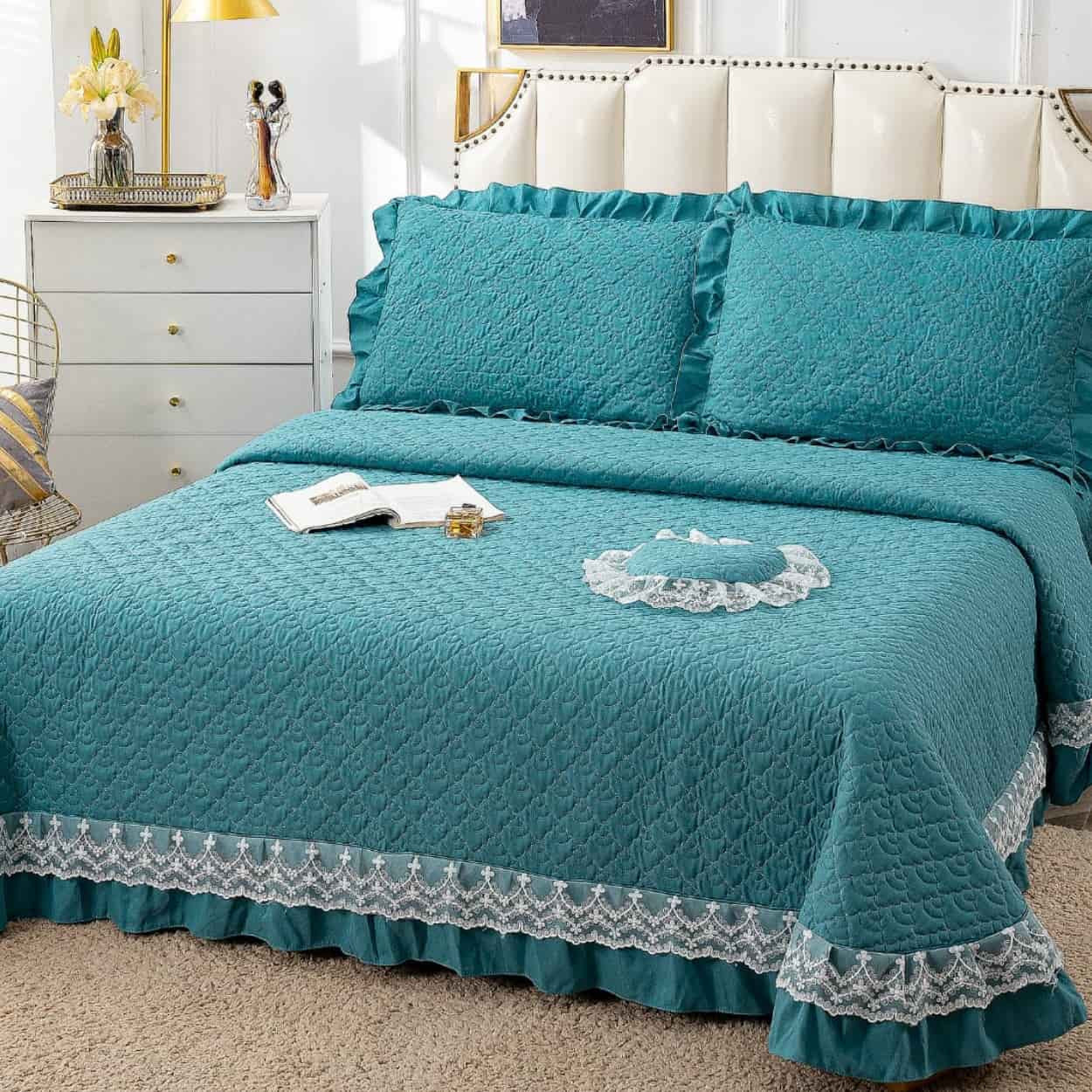 Кувертюра + подарък 3 калъфки за възглавници, 230х250 см, капитонирана ...