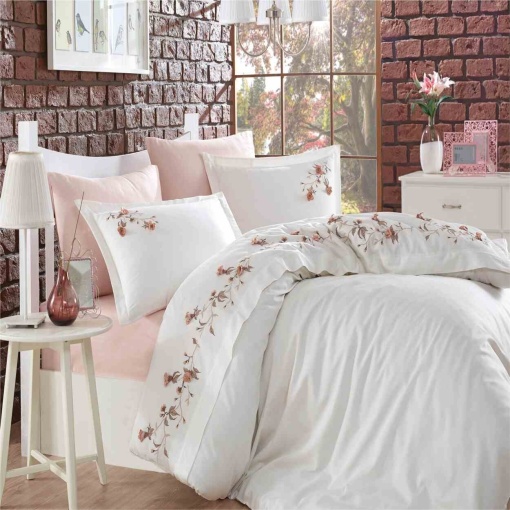Луксозен спален комплект Dantela Vita Anetta, 100% памучен сатен, с бродерия, 6 части