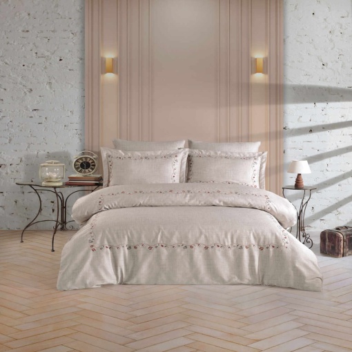 Луксозен спален комплект Dantela Vita Galena, 100% памучен сатен, с бродерия, 6 части