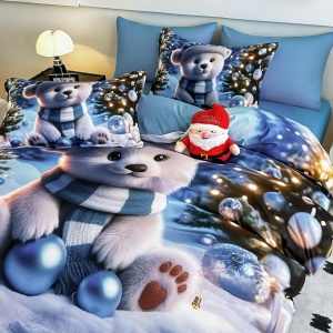 lenjerie de pat finet Crăciun Ursuleț Polar albastru 6 piese Jojo Home