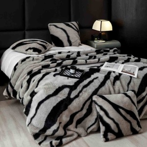 Луксозно одеяло Jo-Jo Home, тип кожа от Норка + 2 калъфки, 200x230 см, с цип, PBN-01 (сиво и черно) - Img 9