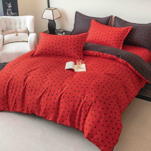 Спално бельо финет с ластик, 6 части, червено и черно, точки, JoJo Home, FNJE-275