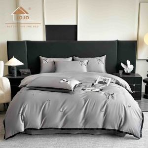 Спален комплект JoJo Home, 100% сатениран памук Premium, бродерия с пеперуди, 4 части, сив