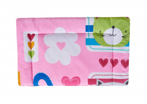 Lenjerie patut bebe, SomnART, cearceaf pat 60x120x10 cu elastic, cearceaf pilota 80x110, perna joasa 20x35, Pisicute - Img 4