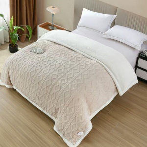 Pătură premium cu fermoar și blăniță, textură embosată 3D, dimensiune 200x230 cm, crem