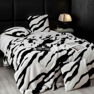 Луксозно одеяло Jo-Jo Home, тип кожа от Норка + 2 калъфки, 200x230 см, с цип, PBN-02 (бяло и черно) - Img 7