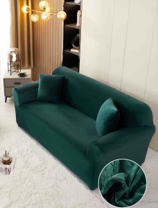 Husă elastică din catifea verde smarald pentru canapea XL 230-280 cm cu brațe