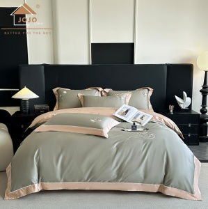 Спален комплект JoJo Home XH50-10, 100% сатениран памук Premium, 4 части, салвиево зелено с прасковено розово