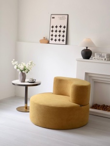 Fotoliu muștar rotund premium pentru living