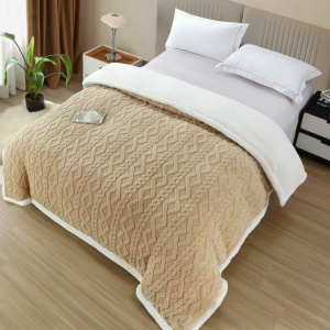 Pătură cu blăniță și fermoar, model 3D decorativ, 200x230 cm, culoare bej