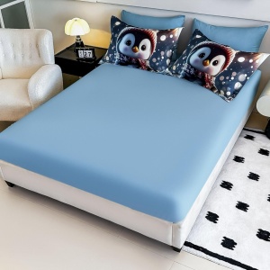 lenjerie Crăciun Jojo Home finet bleu cu fețe de pernă pinguin