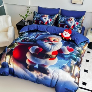 set lenjerie Crăciun imprimeu digital 5D Moș Crăciun Jojo Home albastru