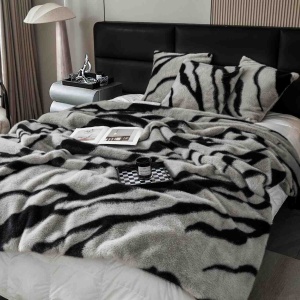 Луксозно одеяло Jo-Jo Home, тип кожа от Норка + 2 калъфки, 200x230 см, с цип, PBN-01 (сиво и черно) - Img 2