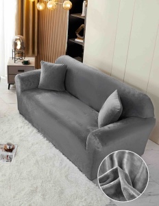 Husă elastică din catifea gri antracit pentru canapea XL 230-280 cm cu brațe