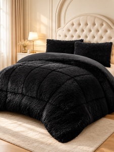 Пухкава олекотена завивка Fluffy 200×230 см с 2 калъфки, 3 части, черен – Johnny Home FA-10