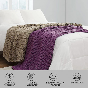 Ръчно плетено одеяло Cozy Hug, 152x203 см., Бежово, WCB-01 - Img 5