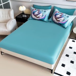 lenjerie finet 6 piese Jojo Home bleu pastel unicorn copii