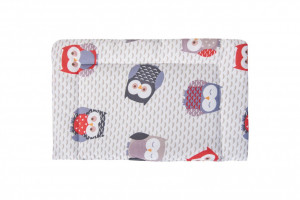 Lenjerie patut bebe, SomnART, cearceaf pat 60x120x10 cu elastic, cearceaf pilota 80x110, perna joasa 20x35, Bufnite Mici - Img 4