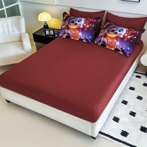 cearceaf vișiniu cu fețe de pernă imprimeu Ursuleț Jojo Home