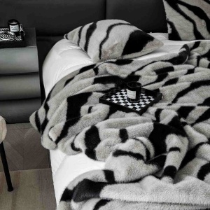 Луксозно одеяло Jo-Jo Home, тип кожа от Норка + 2 калъфки, 200x230 см, с цип, PBN-01 (сиво и черно) - Img 3