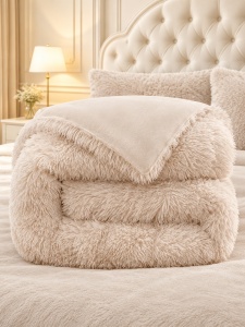 Пухкава олекотена завивка Fluffy 200×230 см с 2 калъфки, 3 части, кремавобежов – Johnny Home FA-09 - Img 3