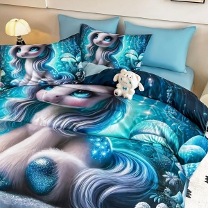 set lenjerie finet pat 2 persoane 6 piese unicorn magic