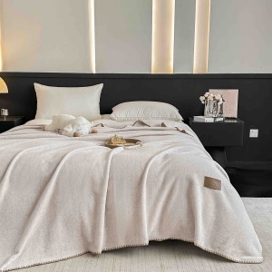 Одеяло JoJo Home с ефект на кашмир, 200x230 см, бежово с розов оттенък, с чанта, pcsh-03 - Img 2