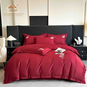 Спален комплект JoJo Home, 100% сатениран памук Premium, флорална бродерия, 4 части, бордо