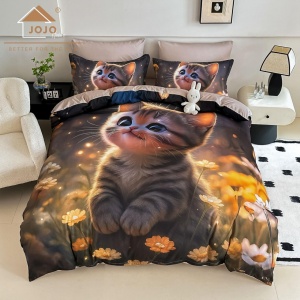 set lenjerie pat Jojo Home pisicuță în lumini de apus imprimeu 5D