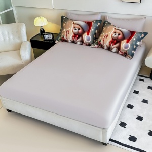 cearceaf bej cu fețe de pernă imprimeu Ursuleț Jojo Home