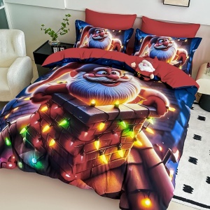 set lenjerie Crăciun imprimeu digital 5D Moș Crăciun Jojo Home roșu