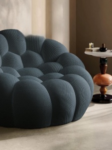 Fotoliu modern rotund tip Bubble Ball, tapițerie antracit elegantă
