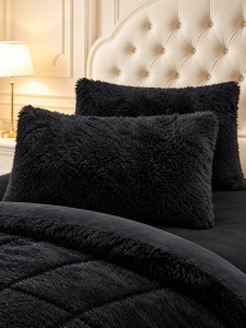 Пухкава олекотена завивка Fluffy 200×230 см с 2 калъфки, 3 части, черен – Johnny Home FA-10 - Img 2