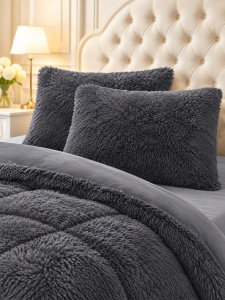 Пухкава олекотена завивка Fluffy 200×230 см с 2 калъфки, 3 части, антрацитносив – Johnny Home FA-06 - Img 2