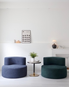 Fotoliu rotund bleumarin si verde modern și confortabil