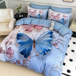 set lenjerie imprimeu digital 5D Jojo Home bleu pastel fluturi