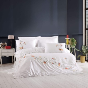 Луксозен спален комплект Dantela Vita Valentina, 100% памучен сатен, с бродерия, 6 части - Img 1