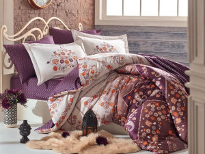 Луксозно спално бельо от Памучен сатен Deluxe, за двойно легло, Hobby Home, 6 части, HBS-39 - Img 4
