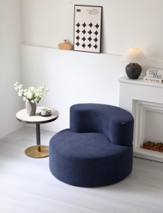 Fotoliu bleumarin rotund premium pentru living