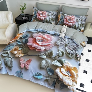 lenjerie finet pat o persoană gri pastel roz