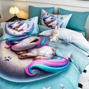 set lenjerie copii imprimeu digital 5D Jojo Home unicorn și stele