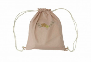 Set paturica + perna + rucsac SomnArt, cu broderie, din in, Crem - Img 3