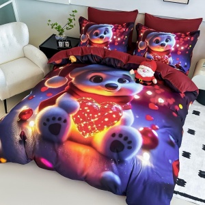 set lenjerie pat Crăciun imprimeu digital 5D Ursuleț Jojo Home
