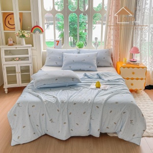 Охлаждаща лятна завивка Cooling Touch JoJo Home, 200x230 см + 2 калъфки, синя с мечета, PCJH-01