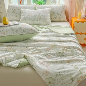 Охлаждаща лятна завивка Cooling Touch JoJo Home, 200x230 см + 2 калъфки, флорална в градински зелен цвят, PCJH-03 – продуктова снимка за онлайн каталог