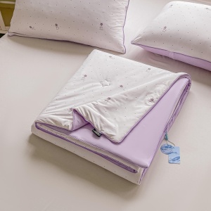 Охлаждаща лятна завивка Cooling Touch JoJo Home, 200x230 см + 2 калъфки, бяла и лилава с мечета и звезди, PCJH-07 – продуктова снимка за продуктовата галерия