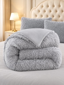 Пухкава олекотена завивка Fluffy 200×230 см с 2 калъфки, 3 части, светлосив – Johnny Home FA-08 - Img 3