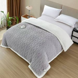 Pătură pufoasă cu blăniță și fermoar, design embosat 3D, 200x230 cm, gri deschis