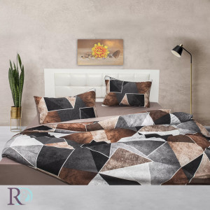 Set lenjerie de pat, bumbac 100%, tesatura satin, gri / maro, Roxyma Dream Verona - Img 2